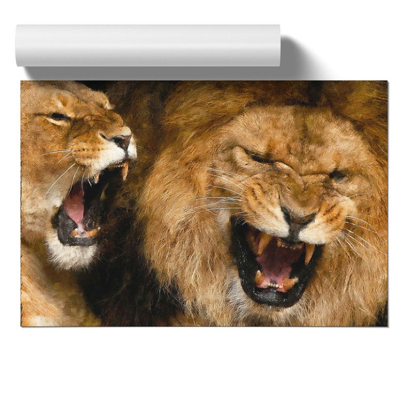 Two Lions Painting - Frameless Print, 30cm H x 42cm W x 0.1cm D