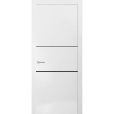 Porte intérieure moderne pleine prémontée avec poignée Planum 0014 Blanc Soie Panneau simple Cadre Garnitures robustes Salle de bain Chambre à coucher - 42 po x 96 po