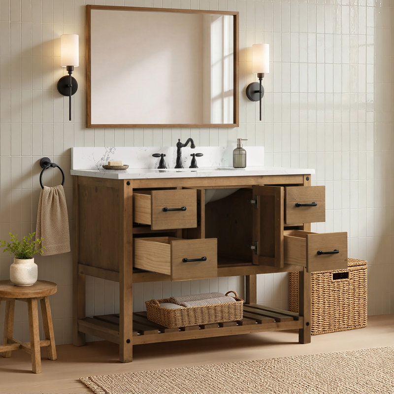 Ensemble de meuble-lavabo simple 42 po Radstock, Blanc de Carrare, Naturel antique