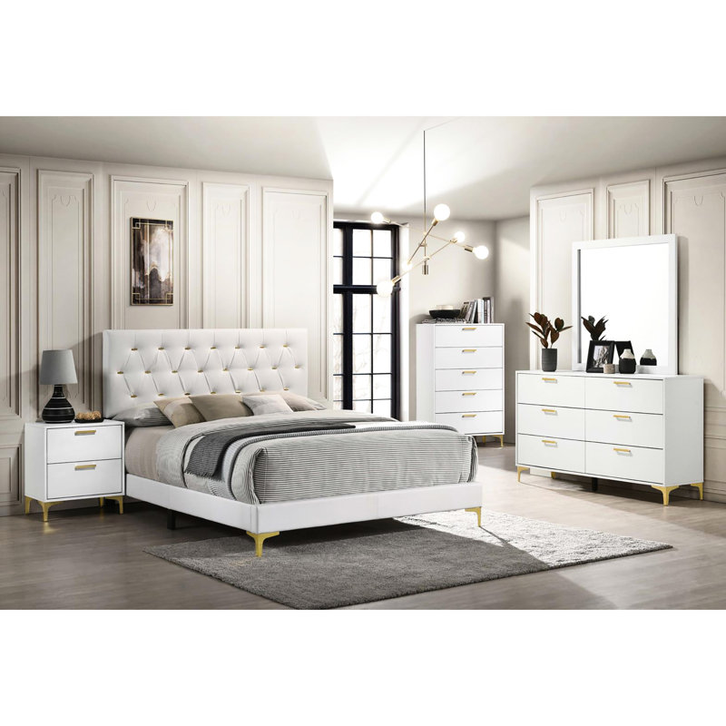 White And Gold 2-Drawer Rectangular Nightstand, White Duplicate