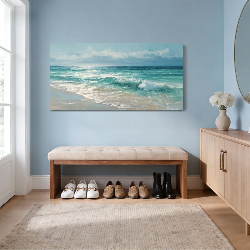 «Ocean Waves Beach Scene», ensemble de 1 reproduction d'art sur toile tendue sur toile, H 20 po x l 40 po