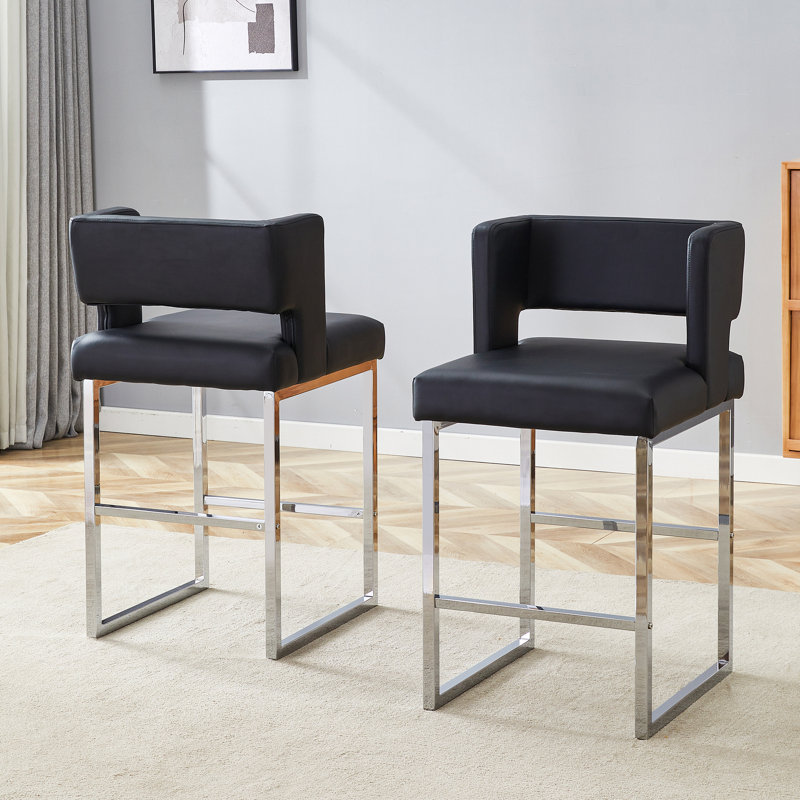 Tabouret de comptoir rembourré avec structure en métal (ensemble de 2), Argent argent, Noir