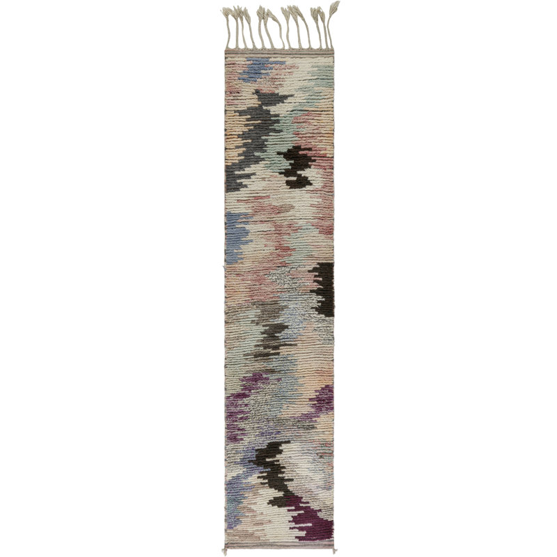 Tapis de couloir marocain rétro bleu / brun / gris 2 pi 2 po x 10 pi