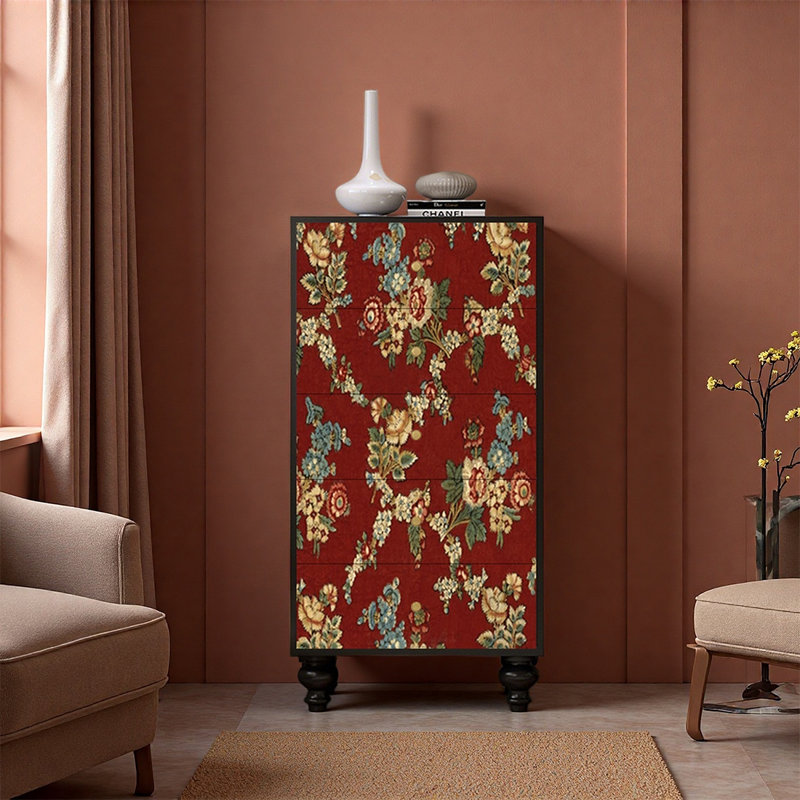 Armoire décorative à cinq tiroirs en pin, Noir