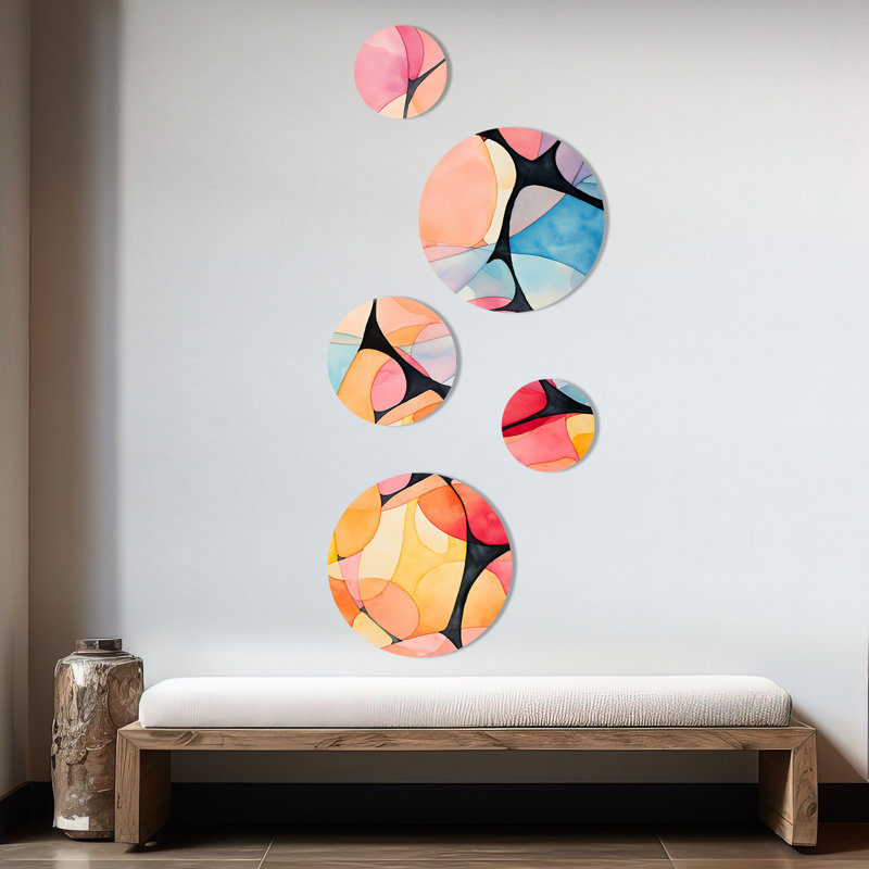 Ensemble de 5 tuiles géométriques aux couleurs douces géométriques III