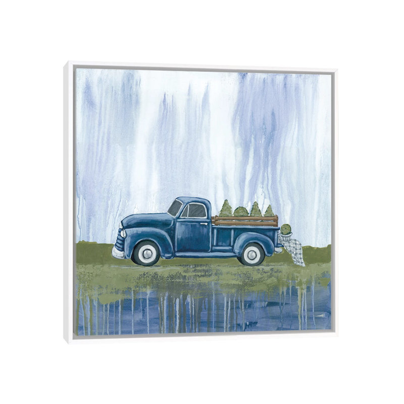 Blue Garden Truck by Sara Baker - Painting on Canvas, 45.72 cm H x 45.72 cm W, White Floater Frame
