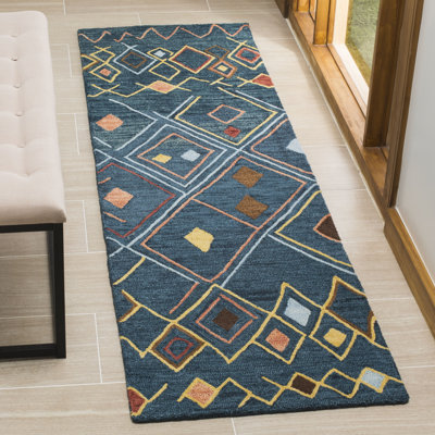 Renfrow Southwestern Hand-Hooked Wool Dark Blue/Yellow Area Rug