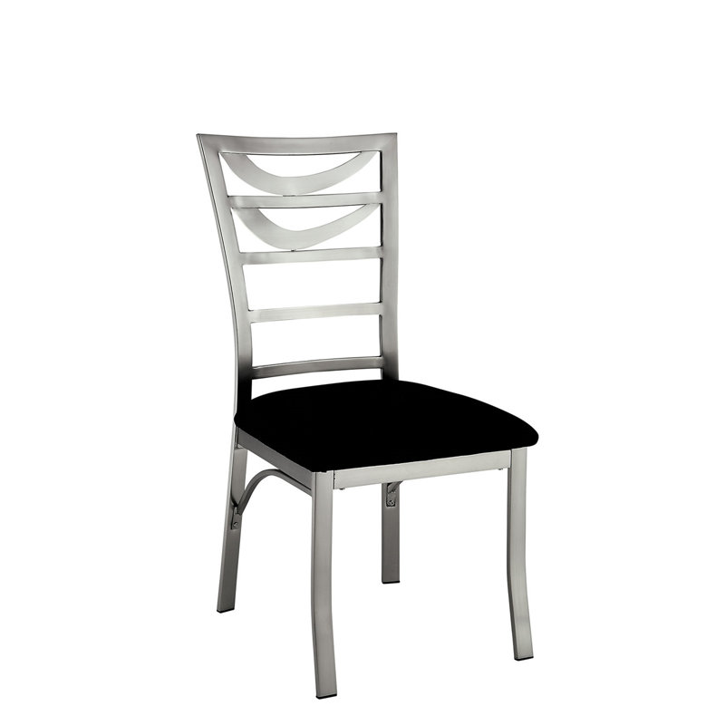 Chaise de salle à manger contemporaine en métal argenté 2 pièces avec siège en microfibre noir