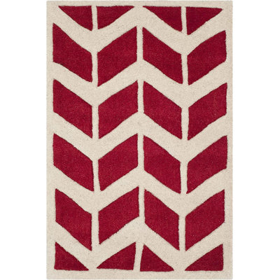 Square Chevron Hand Tufted Wool Indoor / Outdoor Use Area Rug in Red/Ivory -  George Oliver, DBF19C56968D4458B26A3CCCB9FD2B50