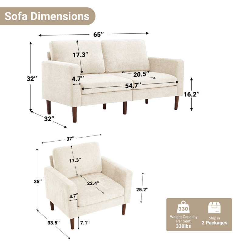 Ensemble de salon et de causeuse rembourrés Modern, Chenille beige