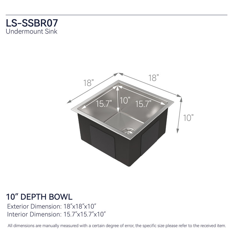 18X18 Inch Stainless Steel Kitchen Sink - Undermount With Edge And Noise Padding Workstation Rounded Edges Efficient Drainage