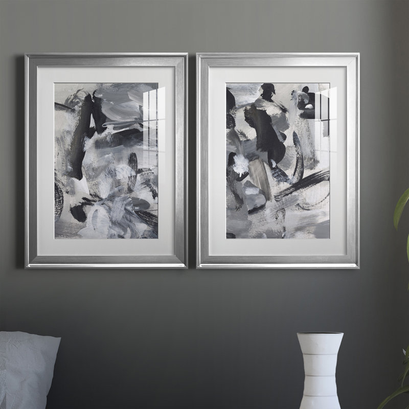 «Black & White Mix III», ensemble de 2 impressions encadrées, Cadre argenté, H 30,5 po x l 22,5 po x P 1,25 po