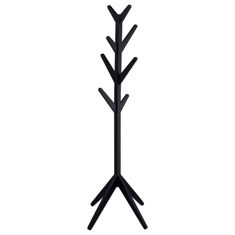 Ramires Solid Wood Coat Rack Clothing Hanger, Black