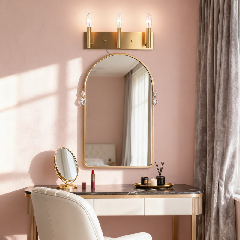 Luminaire de meuble-lavabo 3 lumières, applique murale moderne avec finition dorée brossée pour l'éclairage de miroir dans la salle de bain, le salon et la chambre à coucher