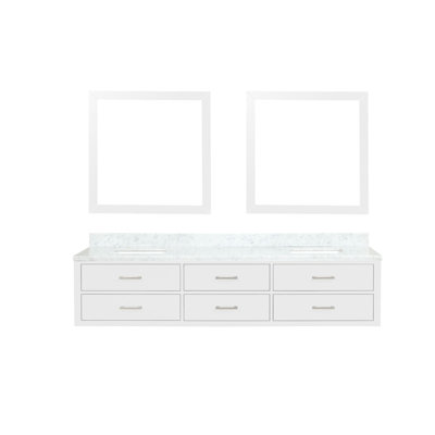 White Double Bath Vanity 84 In. W X 22 In. D, Carrara Marble Top, And 36 In. Mirrors