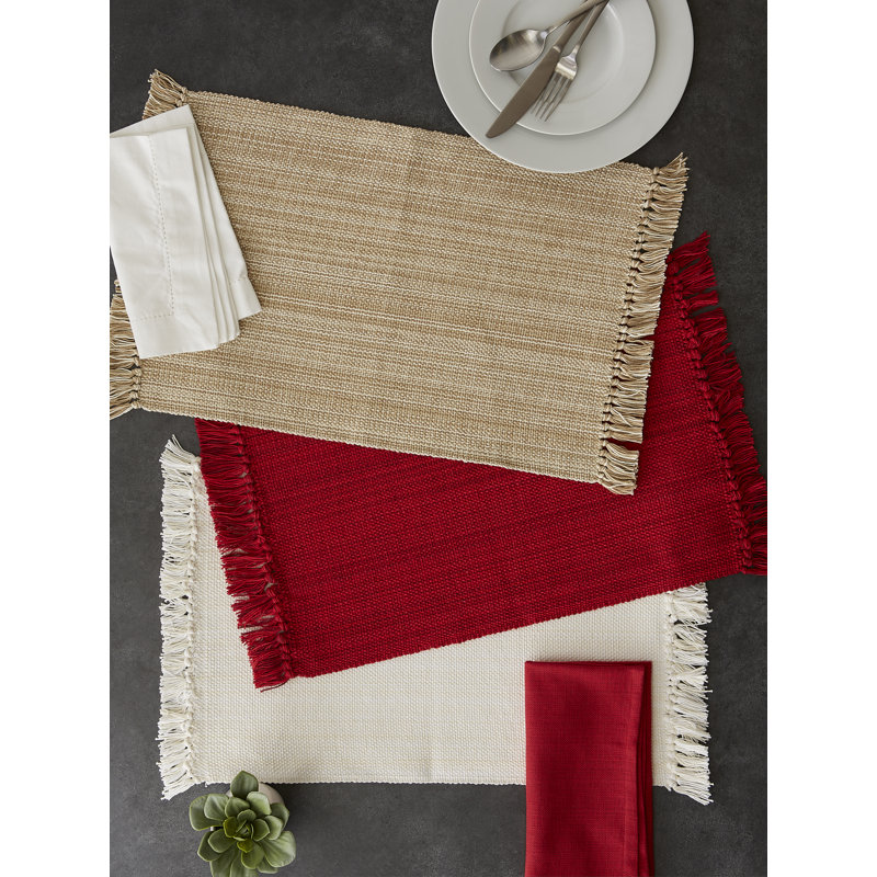 Ensemble de napperons en coton Wieland, Rouge tango, À rayures