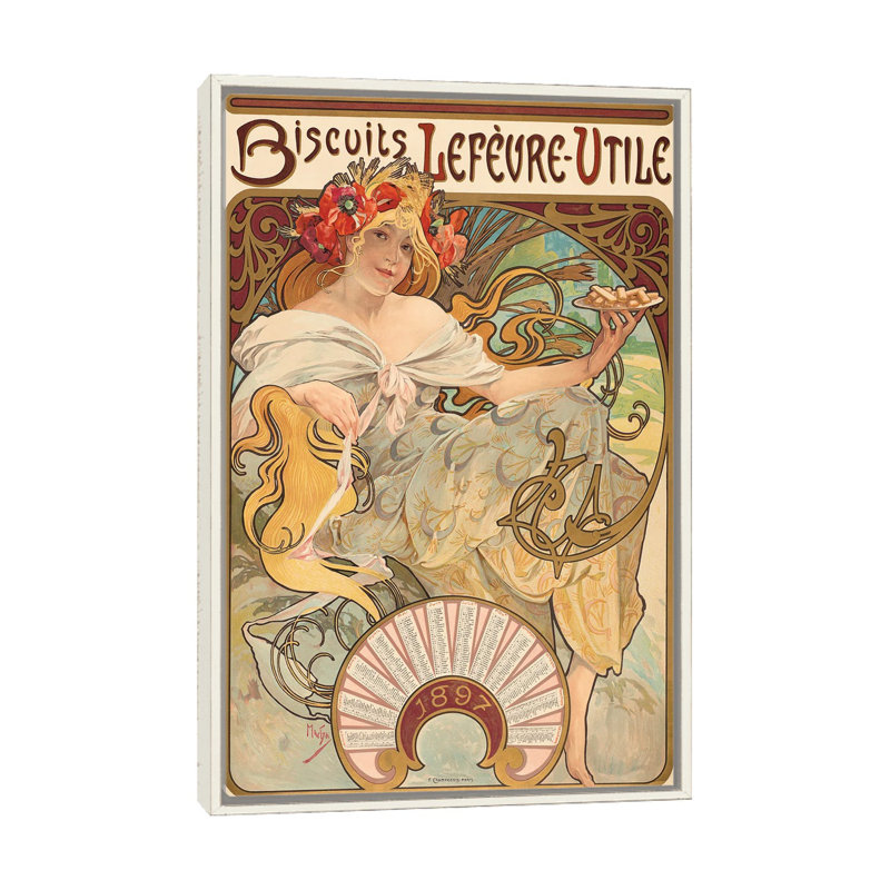 Biscuits Lefervre-Utile, 1896, Distressed White Floater Framed Canvas, 26" H x 18" W x 1.5" D, No Mat