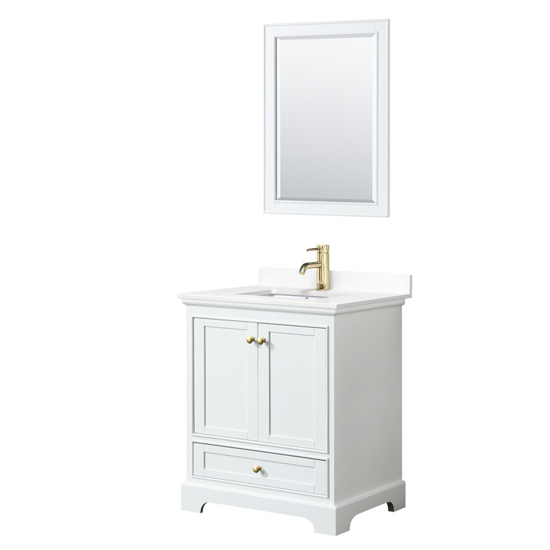 Deborah 30'' Single Bathroom Vanity with Marble Top, White, White Cultured Marble, Polished Chrome
