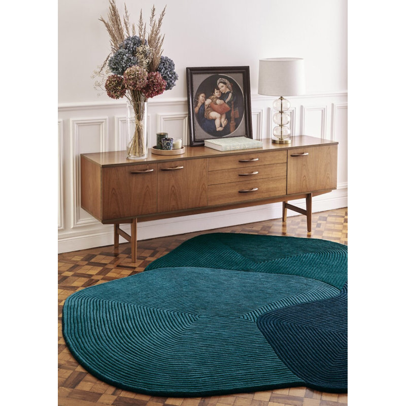 Tumulus Hand Tufted Wool Area Rug in Blue/Teal/Green, Novelty 8'5" x 8'11"