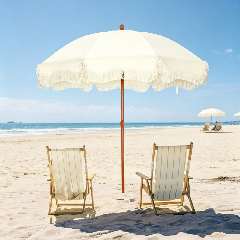 195cm Tilt Beach Parasol, Ivory, Polyester