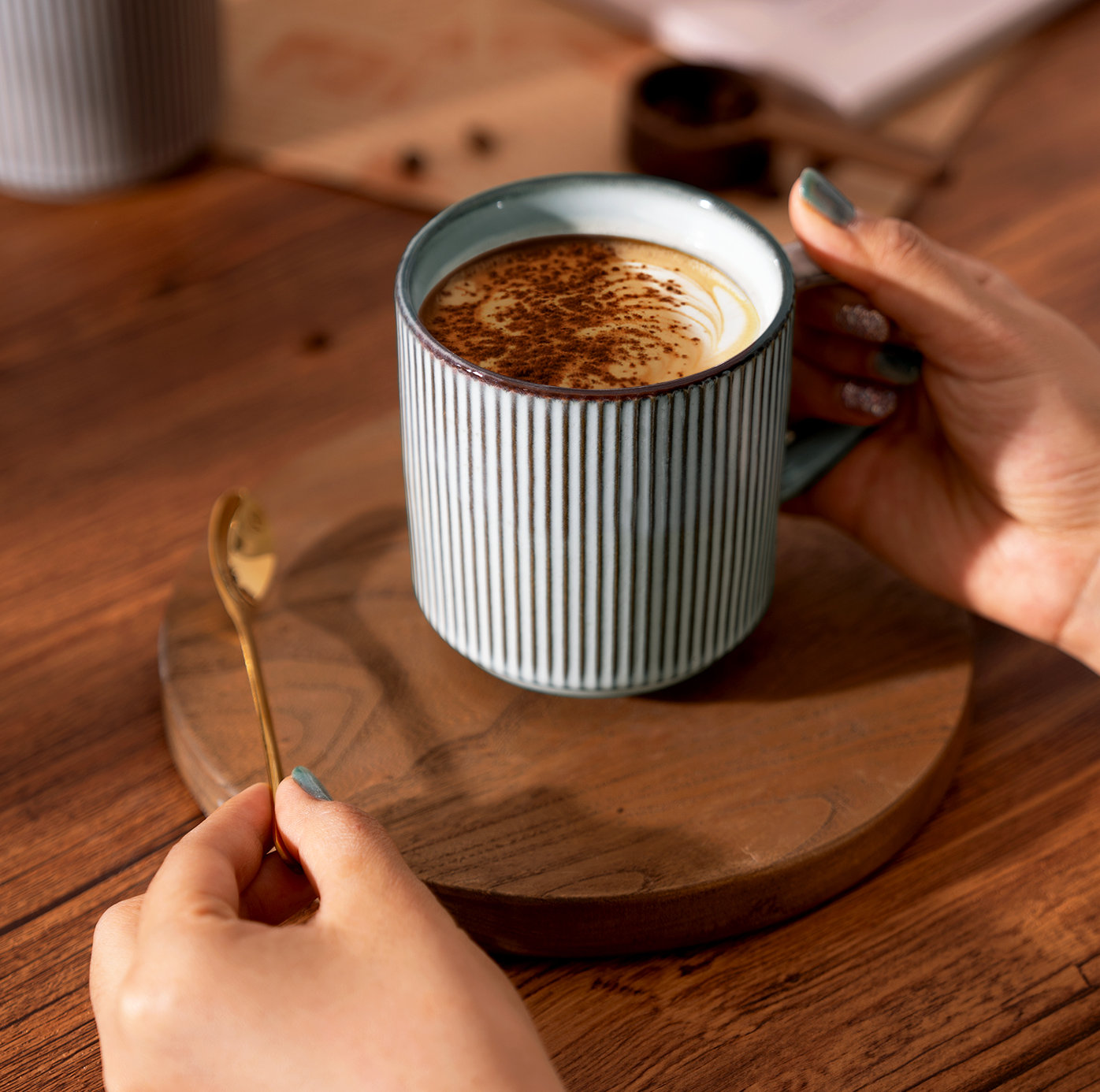 Azal Stoneware Coffee Cup, 12 oz, Smoky Blue