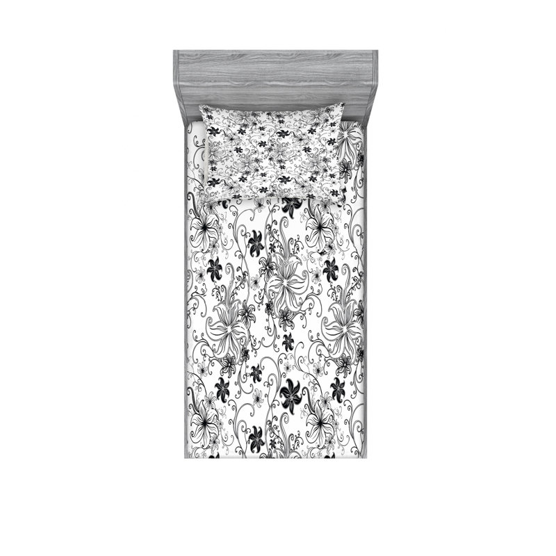 Ensemble de draps à motif floral, Ensemble de draps pour lit simple avec drap-housse