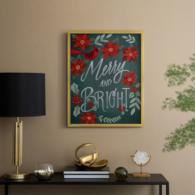 «Red Flowers Christmas I», reproduction encadrée - bois massif