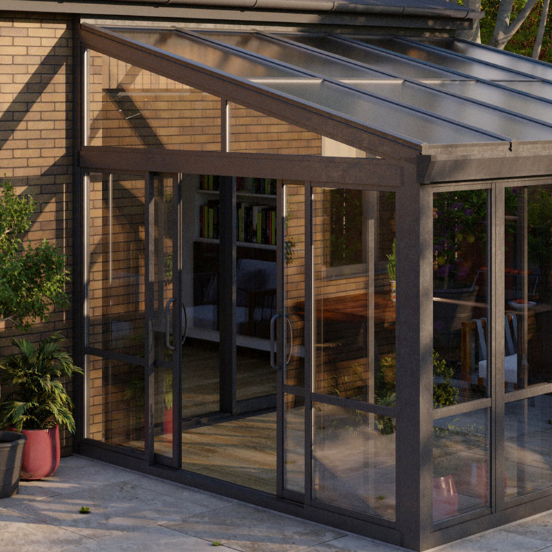  Ajout de patio en verre trempé et cadre en aluminium de 12 po de largeur, Noir