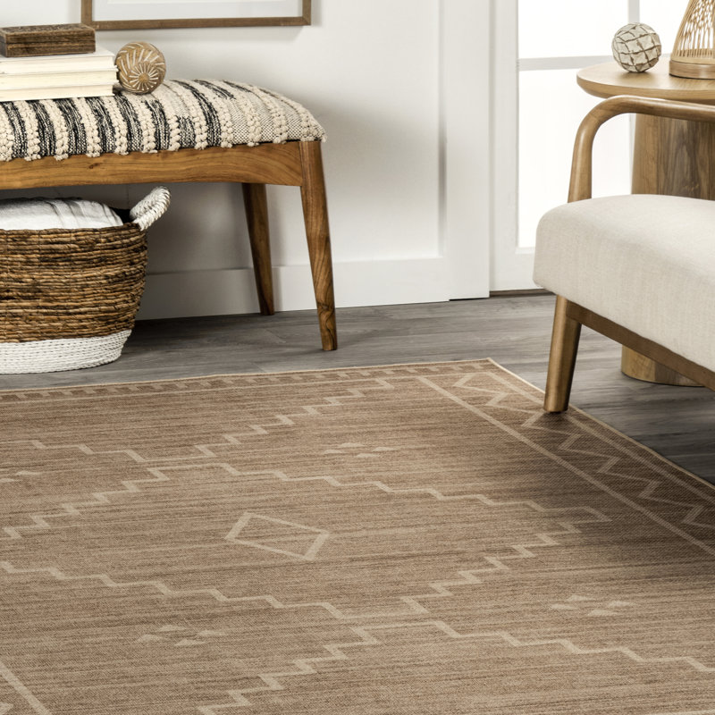 Velma Beige Synthetic Washable Reversible Area Rug, 5' x 8'