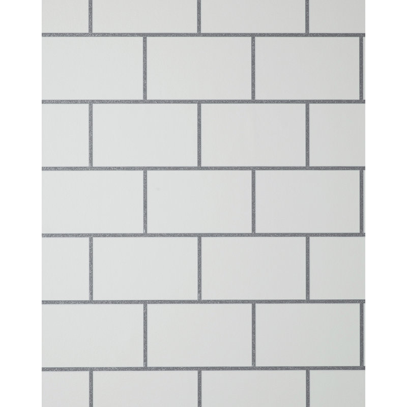 Metro Tile White Silver Wallpaper