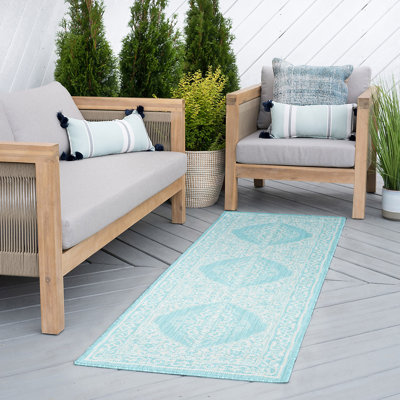 Arnolf Meghan Oriental Aqua Indoor / Outdoor Area Rug