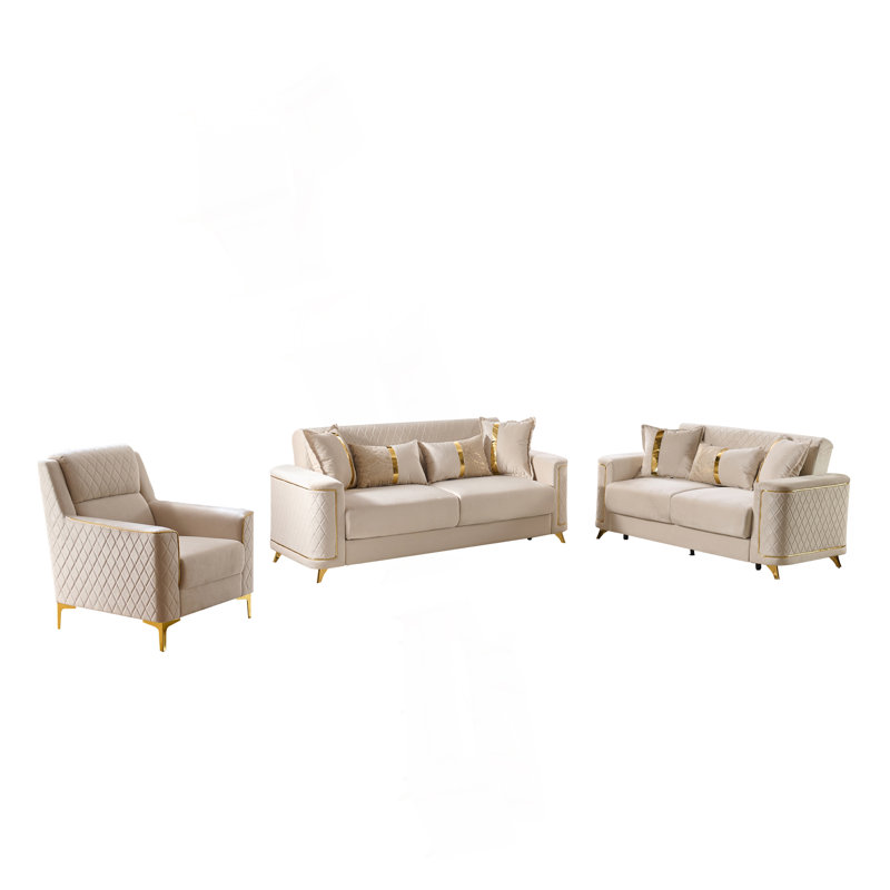 Ensemble de canapé, causeuse et fauteuil d'appoint 3 pièces Lisa, Ivoire ivoire
