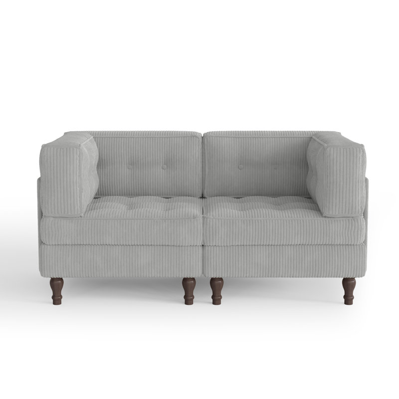Upholstered Light Gray Tufted Corduroy Modular Sofa with Pillow Back, Light Gray