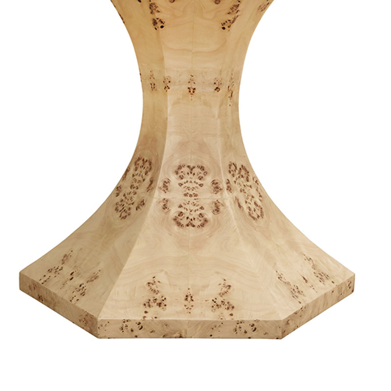 Glass Dining Table, Matte Burl Wood