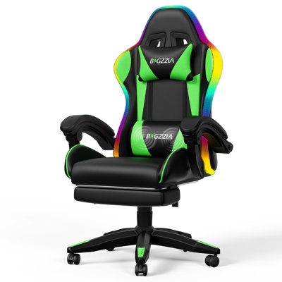 Fauteuil de jeu DEL avec fonction massage et repose-pieds