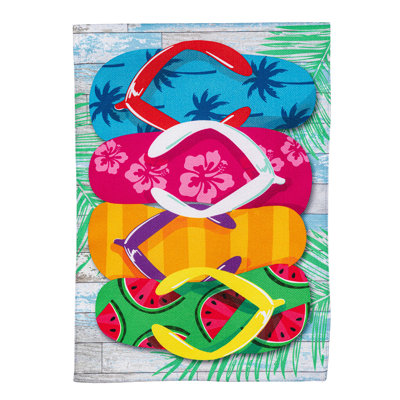 Stacked Flip Flop Burlap Garden Flag