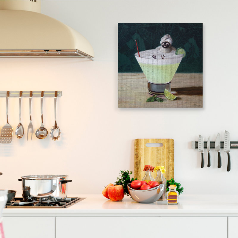 «Bird Bathing in Cucumber Martini» par Lucia Heffernan - impression, Toile tendue, H 30 po x l 30 po x P 1,5 po