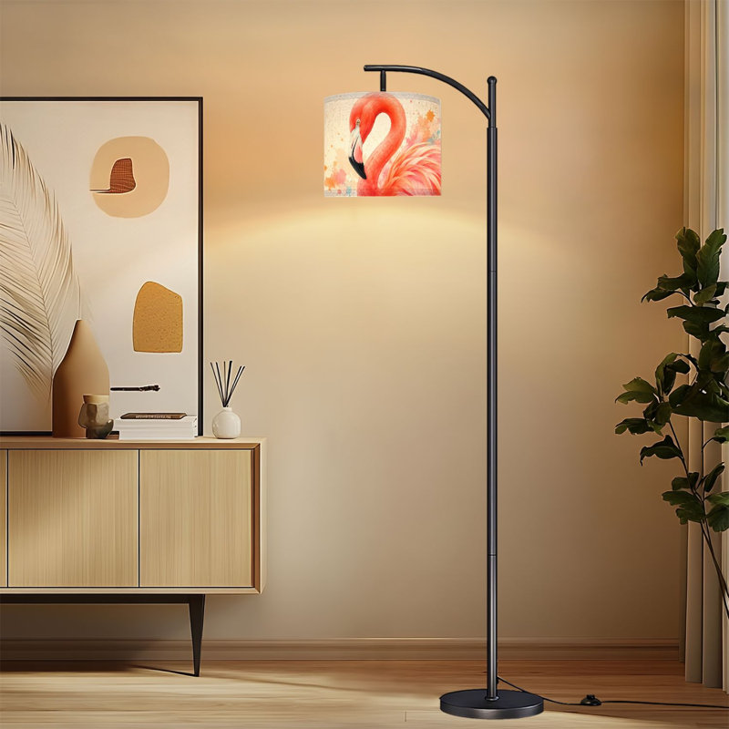 Lampe sur pied à arc avec abat-jour réglable Flamingo Vibrant doux plumes de corail rose lampe sur pied oiseau tropical 3 températures de couleur à haut gradateur avec interrupteur au pied