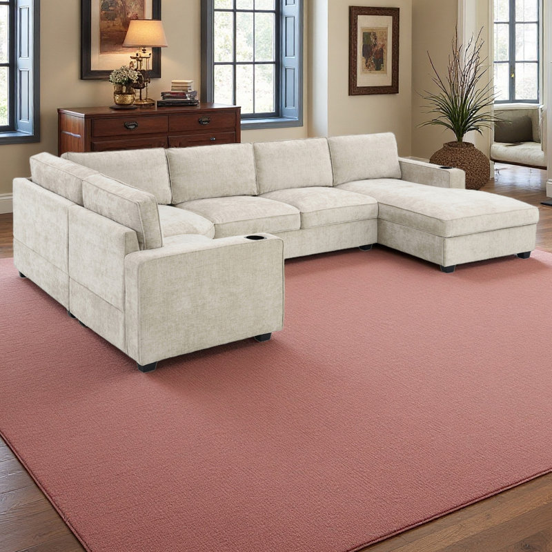 Canapé modulaire en forme de U de 119 po de 119 po, ensemble de canapé d'angle en chenille 6 places avec porte-gobelets, méridienne surdimensionnée, coin irrégulier, siège profond et large, canapé confortable pour salon et appartement