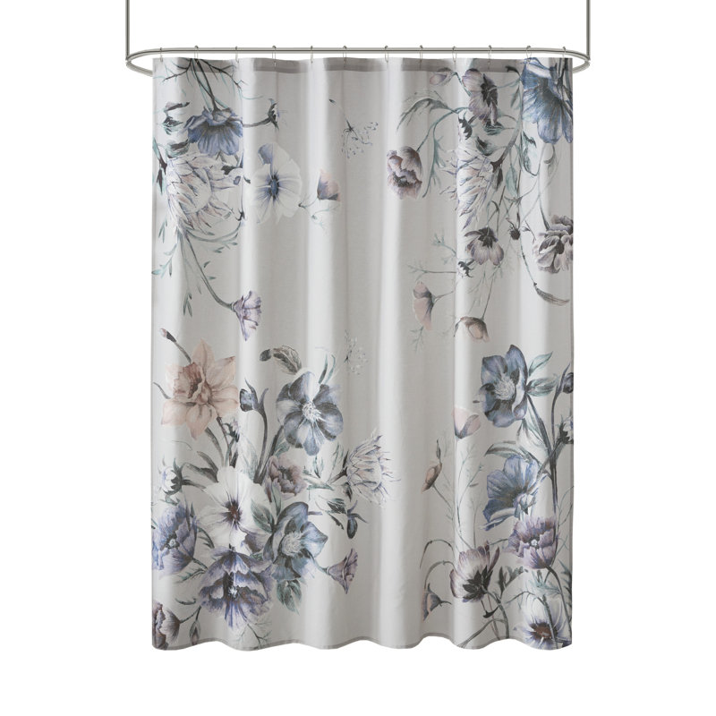 Cassandra Blue Floral Cotton Shower Curtain