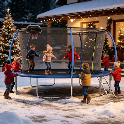 14FT Tranpoline for Kids with Safety Enclosure Net Recreational Tranpoline for Adults ASTM Approval Backyard Outdoor Tranpoline with Basketball Hoop
