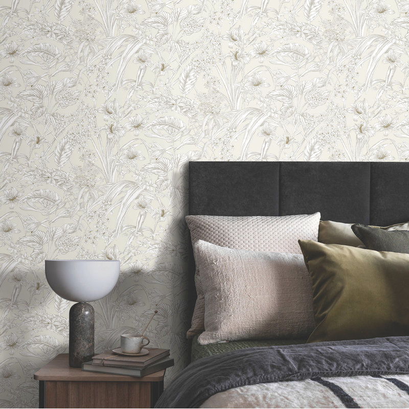 Conservatory Toile Vinyl Wallpaper Double Roll, Beige & Taupe