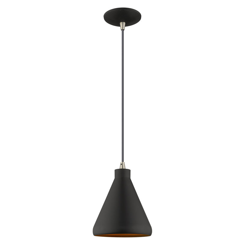 Luminaire suspendu conique à 1 lumière Schultz, Noir, H 14 po x l 7 po x P 7 po