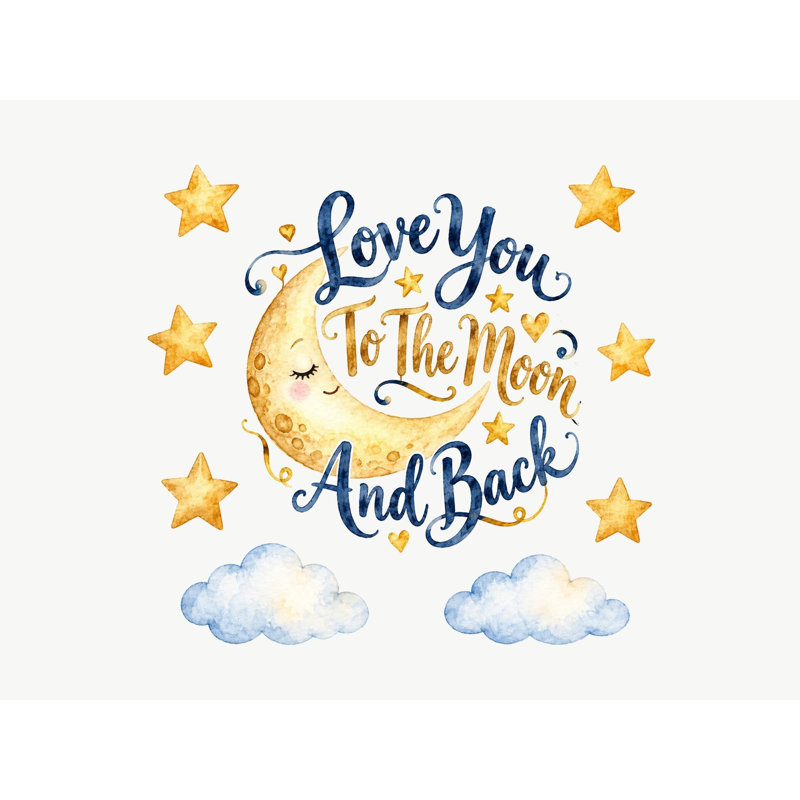 Love You To The Moon And Back Quote Wall Decals, Set of 22 Peel and Stick Nursery Wall Stickers, Satin Finish Removable Kids Room Wall Art, 20"W x 20"H (50 x 50 cm)