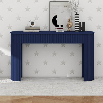 Console moderne avec design cannelé, plateau ovale et 2 tiroirs