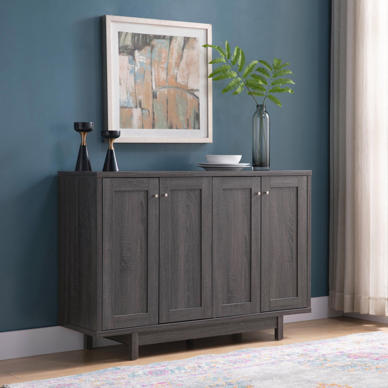 Buffet à quatre portes avec six tablettes - gris