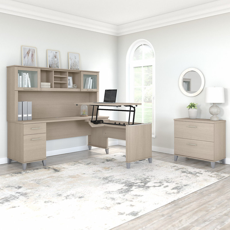 Magomed Standing Desk Office Set, Sand Oak