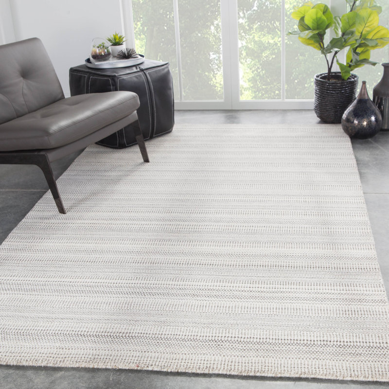 Tapis géométrique beige / gris fait à la main Breshears, Rectangle 5 pi x 8 pi