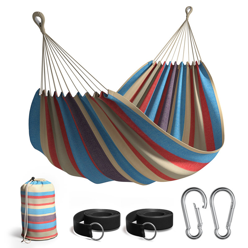 Brazilian Cotton Camping Hammock, Brown/Blue/Red