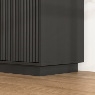 4-Door Fluted TV Stand with Power Outlet and Adjustable Storage